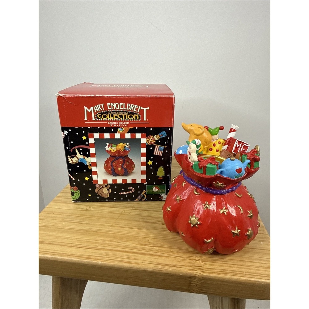 Mary Englebriet Christmas Collection Taper Candle Holder Bag Of Toys